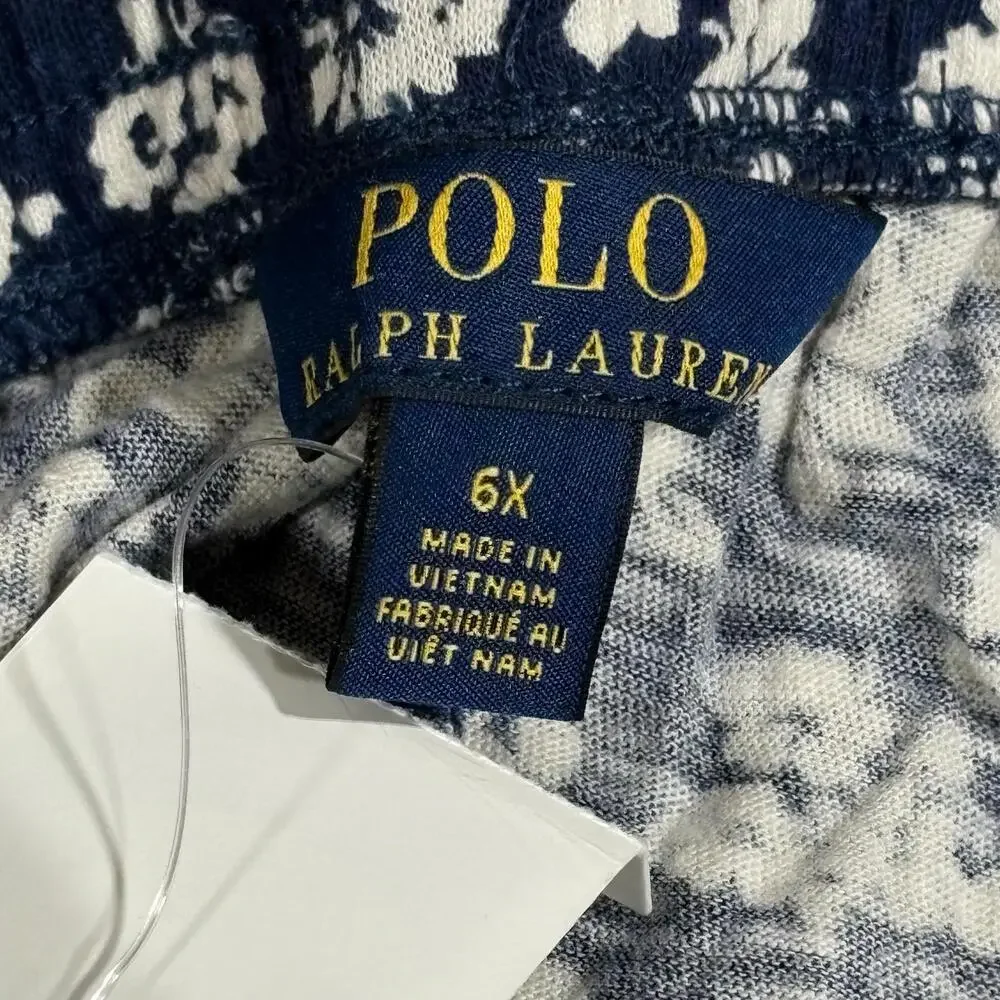 Polo Ralph Lauren Pants Girls 6X Blue Floral Jogger French Terry Elastic Waist